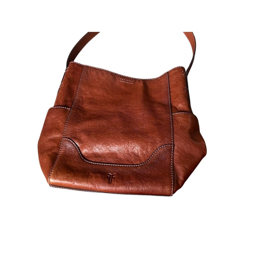 Frye Hobo Shoulder Bag Womens Brown Cognac Side Pockets Contrast Stitching - Picture 5 of 6